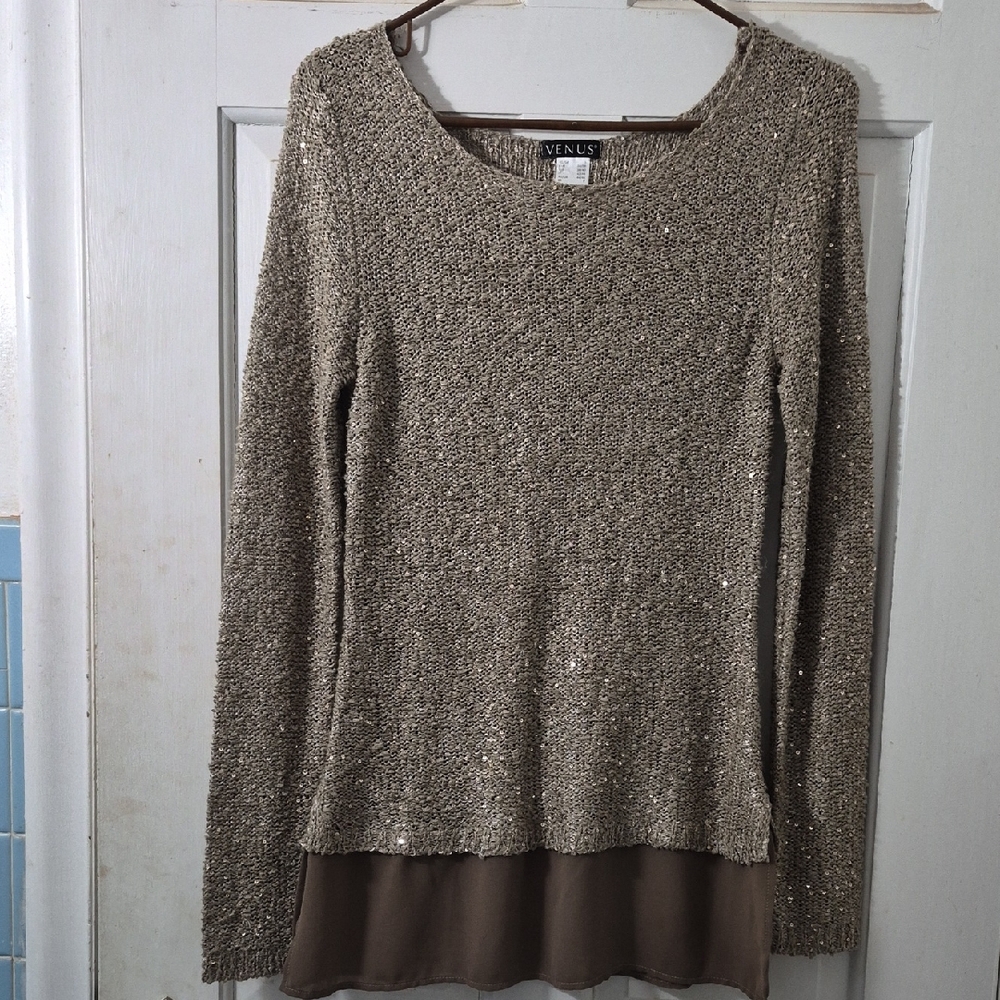 VENUS Women's Sparkling Tan Sweater